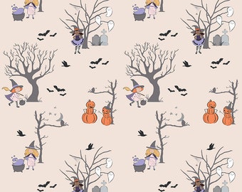 Riley Blake Designs Spooky Schoolhouse Main Latte Sparkle (SC13200-LATTE) 1/2-YD Increments