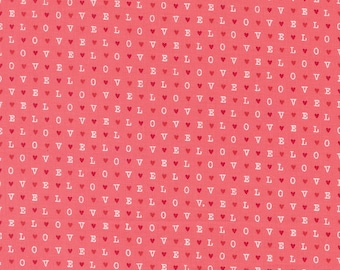 Moda Love Blooms Love Text Lipstick (5225 13) 1/2-YD Increments*Lella Boutique*Valentine Love Fabric*Valentine Fabrics*Love Blooms*Text*LOVE