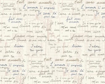 Art Gallery Fabrics Mademoiselle Vintage Love (HEH 42783) 1/2 Yard Increments*Low Volume*Cream Text Fabric*Handwriting*Letters*