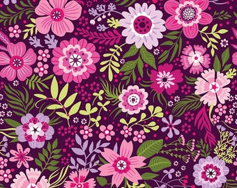 Benartex Secret Garden Secret Garden Aubergine (13693-86) 1/2-YD Increments*Shelley Cavanna Fabric*Flower Farm Sampler*Floral*Bright Floral*