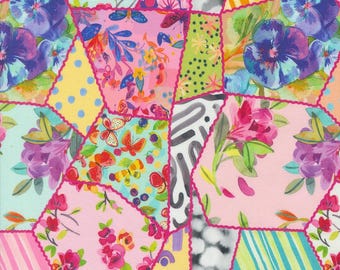 Moda Flower Patches Picnic Patchwork Rainbow (21824 11) 1/2-YD Increments*Amarilys Henderson*Floral Fabric*Butterfly Fabric*Bright Flowers*