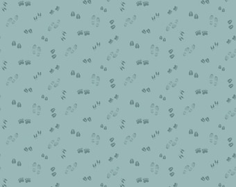 Riley Blake Designs Let's Get Lost in the Woods Track Vintage Blue (C15124-VINTAGEBLUE) 1/2-YD Increments*Cabin Print*Animal Tracks*Big Game