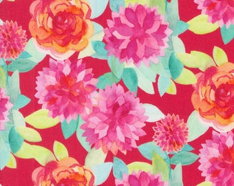 Moda Flower Patches Faceted Flower Ruby (21823 12) 1/2-YD Increments*Amarilys Henderson*Floral Fabric*Butterfly Fabric*Bright Flowers*