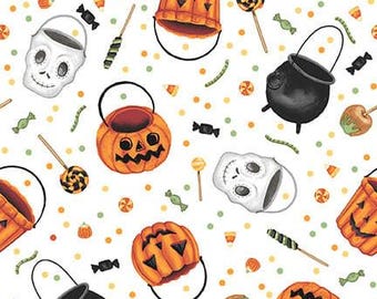 Studio E Paranormal Parade Treat Buckets (8319-03 White/Orange) 1/2-YD Increments