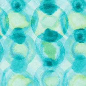 May include: Abstract watercolor painting with overlapping circles in shades of teal, turquoise, and green.