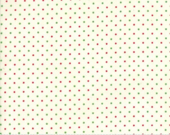 Moda Essential Dots White Red Green (8654 138) 1/2 Yard Increments*Red Dot on White*Small Dot Fabric*Pin Dots*Christmas Dots*Holiday Dots*