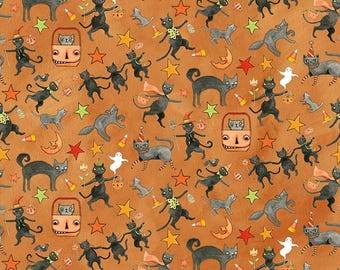 Riley Blake Designs Spooky Cats Orange by Teresa Kogut (C17572-ORANGE) 1/2-YD increments