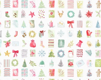 Henry Glass Christmas in Color Watercolor Motifs Rainbow (2454-108) 1/2-YD Increments