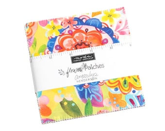 Moda Flower Patches Charm Pack (21820PP) Charm Pack*Amarilys Henderson*Floral Fabric*Butterfly Fabric*Bright Flowers*Precuts*