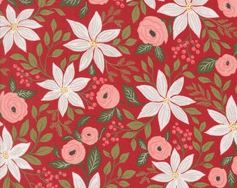 MODA Berry And Pine Poinsettia Party Cranberry (5240 14) 1/2-YD Increments