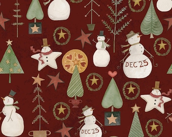 Riley Blake Designs Kringle Jacks and Trees Red (C13441-RED) 1/2-Yard Increments