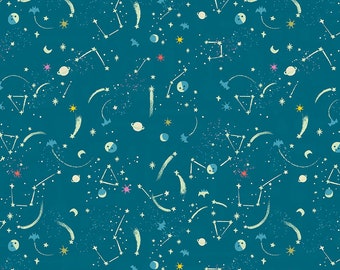 Riley Blake Designs Tiny Treaters Milky Way Teal Glow in the Dark (GC10485-TEAL) 1/2 Yard Increments