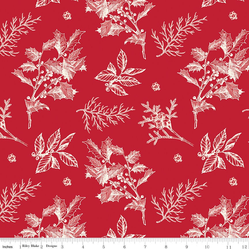 Riley Blake Designs Old Fashioned Christmas Sprigs Red (C12132-RED) 1/2  Yard Increments