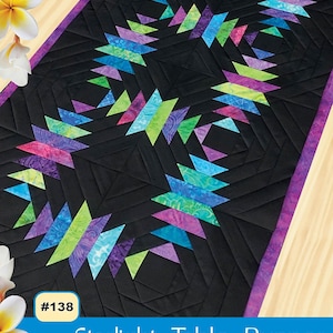 May include: Starlight Table Runner quilting pattern by Pink Sand Beach Designs. The pattern uses 2 1/2 inch strips and measures 20 inches by 50 inches. Color picture instructions are included.