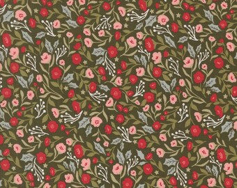 MODA Berry And Pine Christmas Posies Wintergreen (5241 13) 1/2-YD Increments