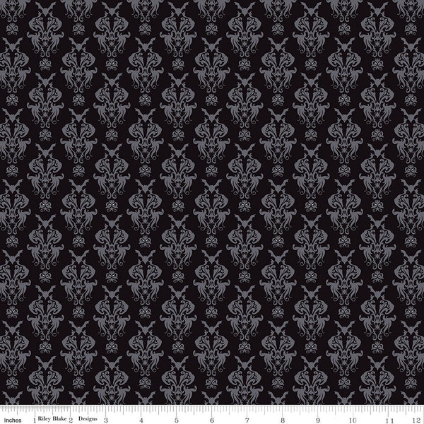 Riley Blake Designs Spooky Hollow Damask Black*C10571-BLACK*1/2 Yard Increments*Spooky Hollow*Halloween Fabric*Halloween Damask*Spooky Black