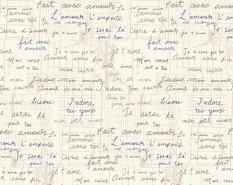 Art Gallery Fabrics Mademoiselle Vintage Love (MMS 97908) 1/2 Yard Increments*Low Volume*Cream Text Fabric*Handwriting*Letters*