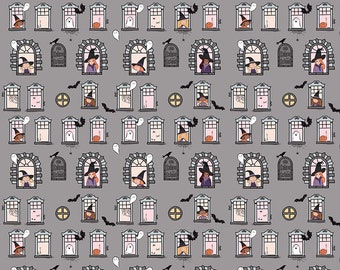 Riley Blake Designs Spooky Schoolhouse Witch School Gray (C13202-GRAY) 1/2-YD Increments