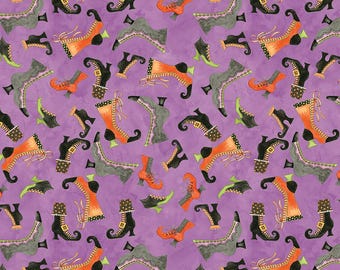 Riley Blake Designs Ghoul Friends Boots Toss Purple (C16052-PURPLE) 1/2-Yard Increments*Halloween Fabric*Whimsical Halloween*Teresa Kogut