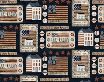 Riley Blake Designs Bright Stars Houses and Flags Navy (C13101-NAVY) 1/2 Yard Increments