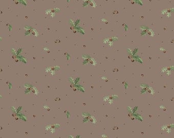 Riley Blake Designs Let's Get Lost in the Woods Acorns and Leaves Pebble (C15121-PEBBLE) 1/2-YD Increments*Cabin Print*Acorns*Leaves*