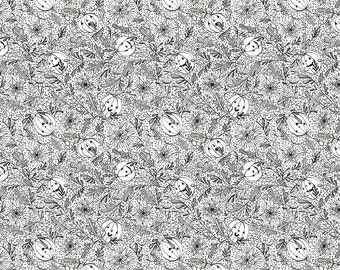 3/4-YD Bolt End Free Spirit Spirit of Halloween We See You White*PWCD005.XWHITE*Halloween Fabric*Novelty Halloween Floral*Fall