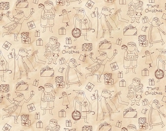 Riley Blake Designs Naughty or Nice Santas and Gifts Parchment (C16262-PARCHMENT) 1/2-Yard Increments