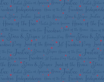 Riley Blake Designs Land of the Brave Words Denim (C13144-DENIM) 1/2 Yard Increments