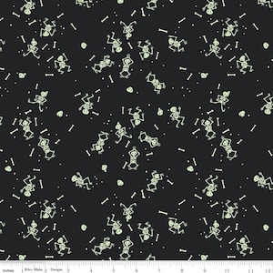 Riley Blake Designs Tiny Treaters Skeleton Charcoal Glow in the Dark*GC10483-CHARCOAL*1/2 Yard Increments*Glow In The Dark Fabric*Halloween