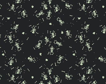 Riley Blake Designs Tiny Treaters Skeleton Charcoal Glow in the Dark (GC10483-CHARCOAL) 1/2 Yard Increments