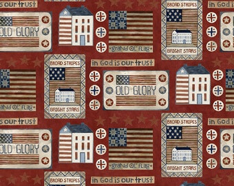 Riley Blake Designs Bright Stars Houses and Flags Red (C13101-RED) 1/2 Yard Increments