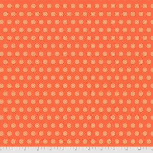 May include: A repeating pattern of orange fabric with a small, intricate, gold design. The design is a circle with a geometric pattern inside.