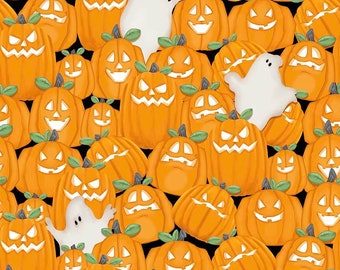 Henry Glass & Co. Nights of Olde Salem Glow Packed Pumpkins (Q-799G-33) 1/2-YD Increments