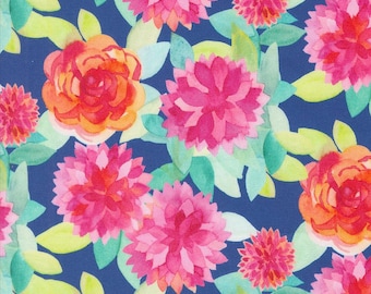 Moda Flower Patches Faceted Flower Sapphire (21823 20) 1/2-YD Increments*Amarilys Henderson*Floral Fabric*Butterfly Fabric*Bright Flowers