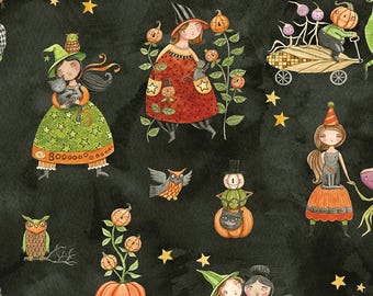 Riley Blake Designs Ghoul Friends Main Black (C16050-BLACK) 1/2-Yard Increments*Halloween Fabric*Whimsical Halloween Fabric*Teresa Kogut