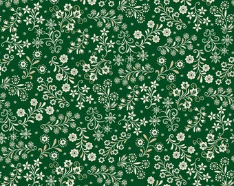 7/8-YD Bolt End Henry Glass Nordic Holiday Village Floral Vines Green Cream (3610-66)
