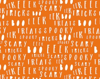 Riley Blake Designs Bad to the Bone Words Orange (C11924-ORANGE) 1/2-Yard Increments