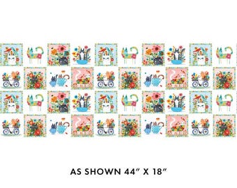 Benartex Garden Cats Squares Multi (16345-99) 1/2-YD Increments*Cat Fabric*Garden Cats*Cats*Cat Print*Cat Floral*Cat Lovers*Cat Panel*