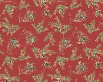 Riley Blake Designs Holiday Spirit Pinecones Red by Lisa Audit (CD17464-RED) 1/2-YD Increments
