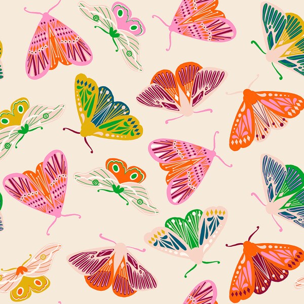 Ruby Star Society Flowerland Natural Fluttering (RS0068 11) 1/2-YD Increments*Vintage Floral*Retro Floral*Butterflies*Flowerland Butterfly*