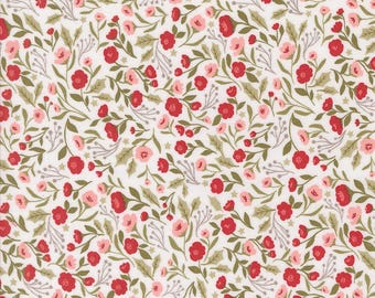 MODA Berry And Pine Christmas Posies Snow (5241 11) 1/2-YD Increments