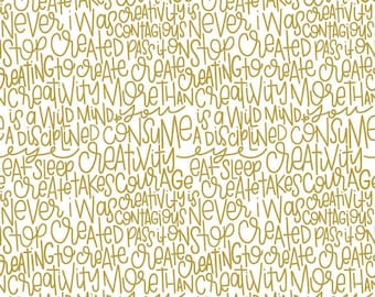 Riley Blake Designs Text On White Gold Sparkle (SC475-GOLD) 1/2 Yard Increments