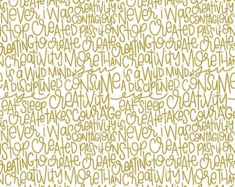 Riley Blake Designs Text On White Gold Sparkle (SC475-GOLD) 1/2 Yard Increments