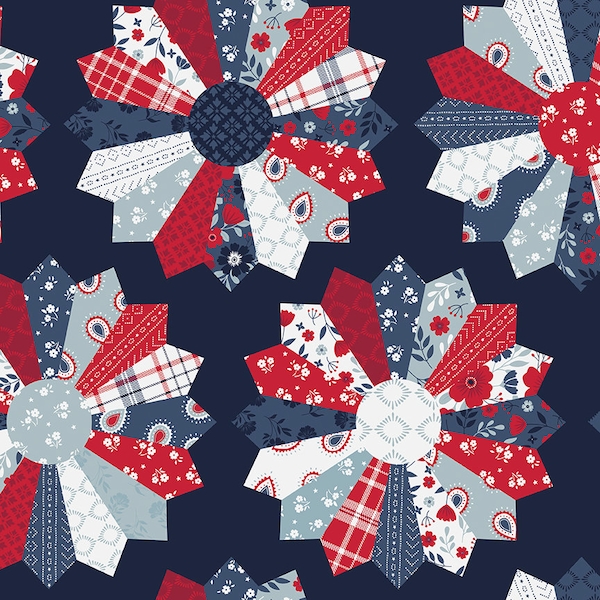 Riley Blake Designs American Beauty Dresden Navy (C14449-NAVY) 1/2-YD Increments* Patriotic Fabric*Red White and Blue Fabric*Summer Fabric*