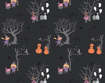 Riley Blake Designs Spooky Schoolhouse Main Charcoal Sparkle (SC13200-CHARCOAL) 1/2-YD Increments*Halloween Fabric*Sparkle Cotton*Pumpkins*