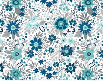 Benartex Among the Wildflowers II Wildflowers Indigo (17100-11) 1/2-YD Increments