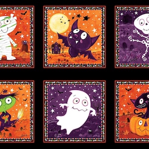 Studio E Graveyard 6 10-inch Block Panel (7802G-99 Black) 2/3-YD Increments*Victoria Hutto*Glow In The Dark Fabric*Halloween Fabric*Panel*