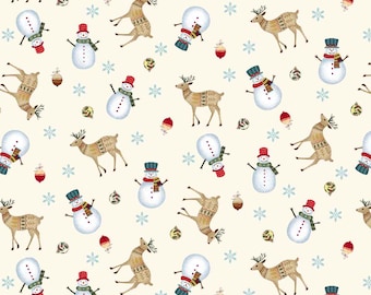 Henry Glass Nordic Holiday Village Tossed Reindeer Cream Multi (3607-44) 1/2-YD Increments