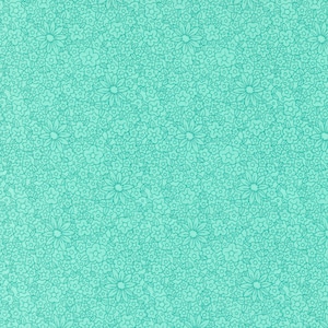 May include: A seamless pattern of teal blue flowers on a light turquoise background. The flowers are outlined in a darker teal blue and are arranged in a random pattern.