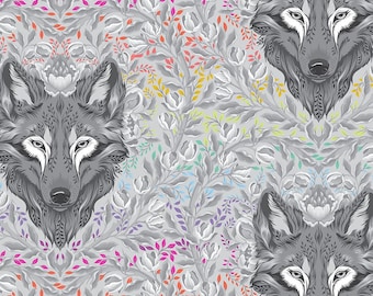 Free Spirit Tula Pink True Colors Graywork Wolf of Pink Street Fog (PWTP256.FOG) 1/2-YD Increments